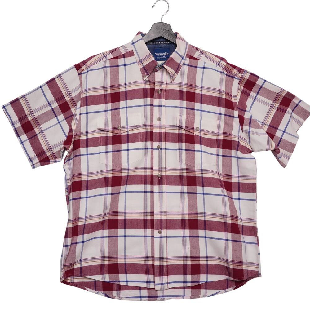 Vintage Wrangler Red‎ and Blue Plaid Short Sleeve Western Shirt XL